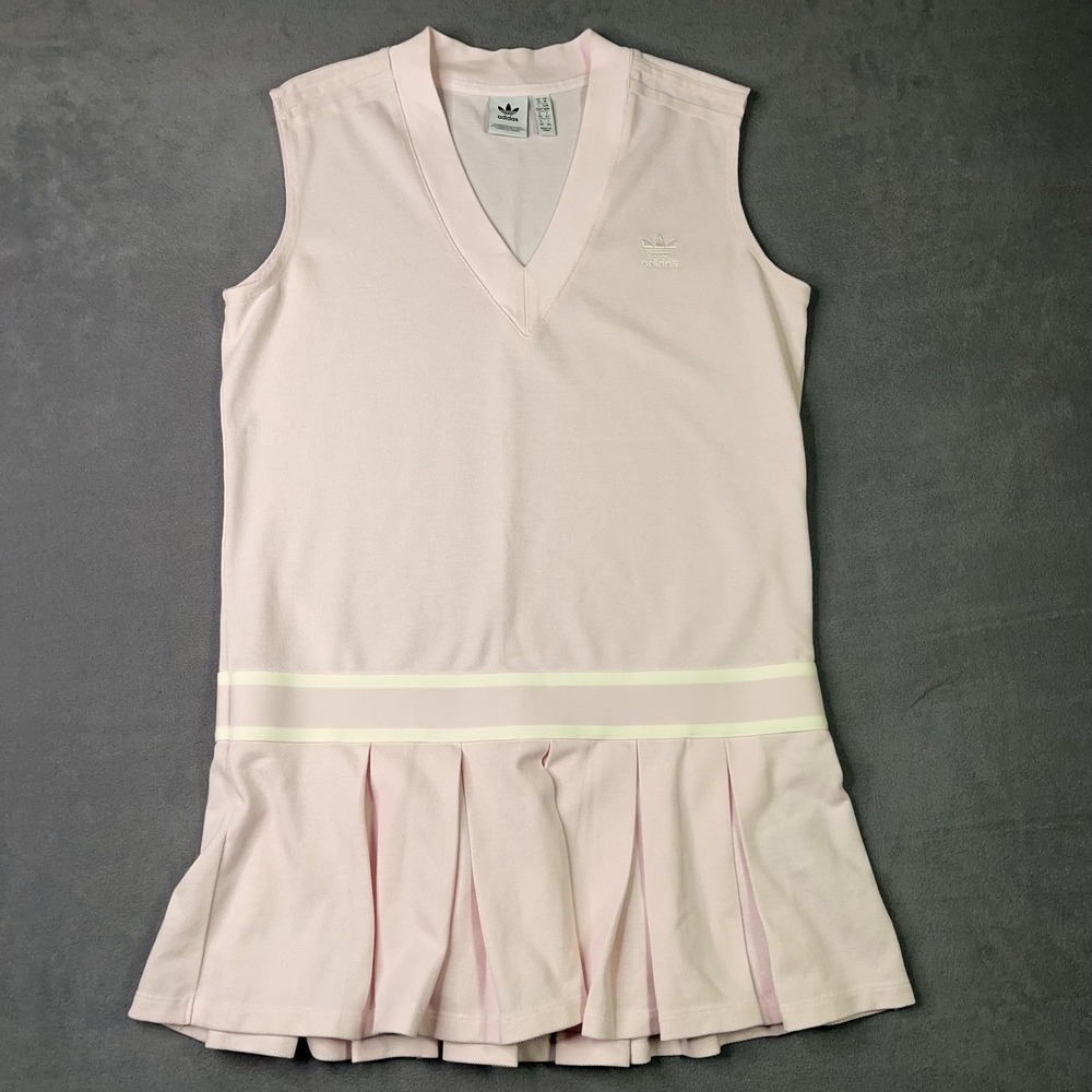 Adidas Originals Tennis Dress Pleated Drop Waist V-Neck Pink Sporty Womens M